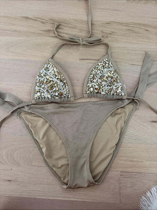 Victoria's Secret Other - Victoria's Secret Embellished Beige Triangle Bikini